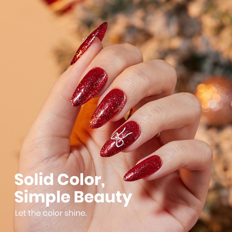Beetles Red Glitter Gel Nail Polish - Wine Red Shimmer Gel Polish 1Pcs 0.5Oz 15ml Soak Off UV LED Long Lasting Glossy Manicure for Nail Art and DIY