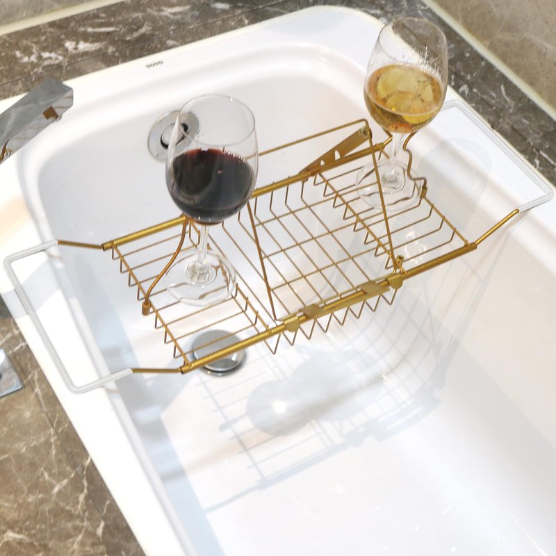 BDL Bathtub Caddy Expandable Bath Tub Tray Table with Wine Holder, Free Soap Dish and Laptop Reading Rack, Bathtub Tray for Home（Bronze）