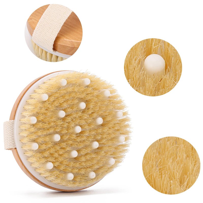 2-Pack Dry Brushing Body Brush for Lymphatic Drainage, Round Dry Exfoliating Brush with Massage Nodes for Cellulite, Dry Skin, Circulation Boost