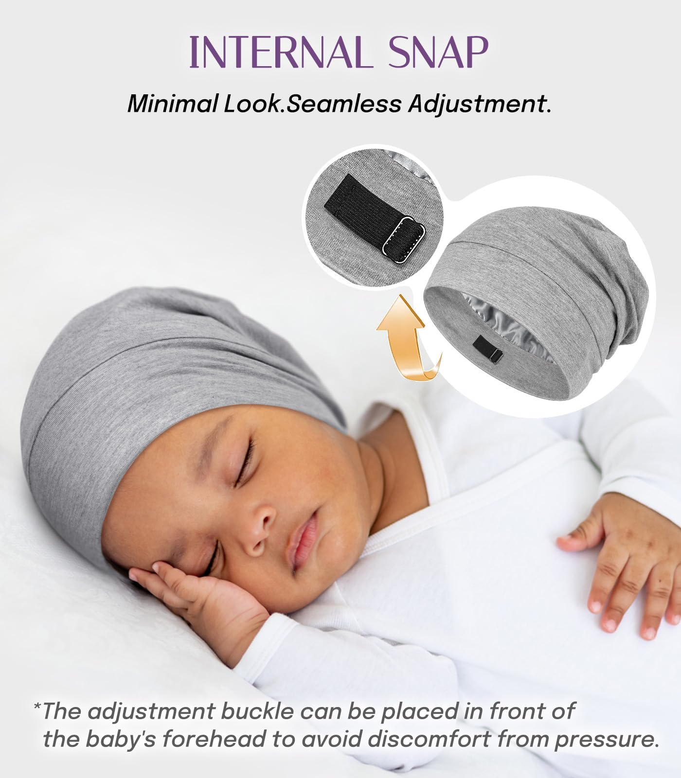 OLESILK Silk Baby Bonnet for 0-6 Months - 100% Mulberry Silk Toddler Hair Bonnet, Adjustable Night Cap for Sleeping Light Grey