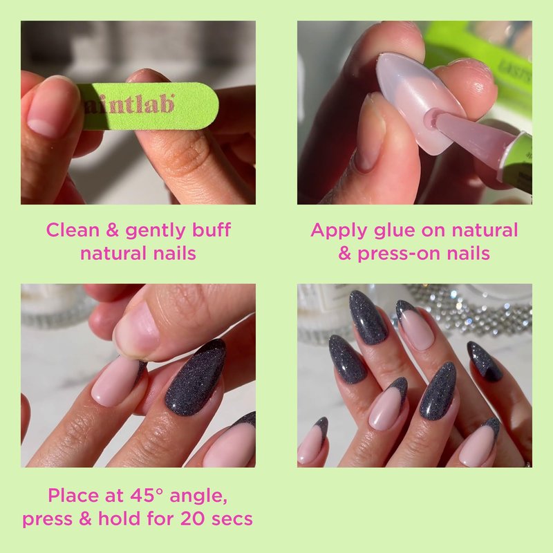 PaintLab Press On Nails - Polka Dot Couture Black & White Almond Fake Nails, 30 Nails in 15 Sizes with Glue, Reusable Salon Quality Polka Dot Press on Nails