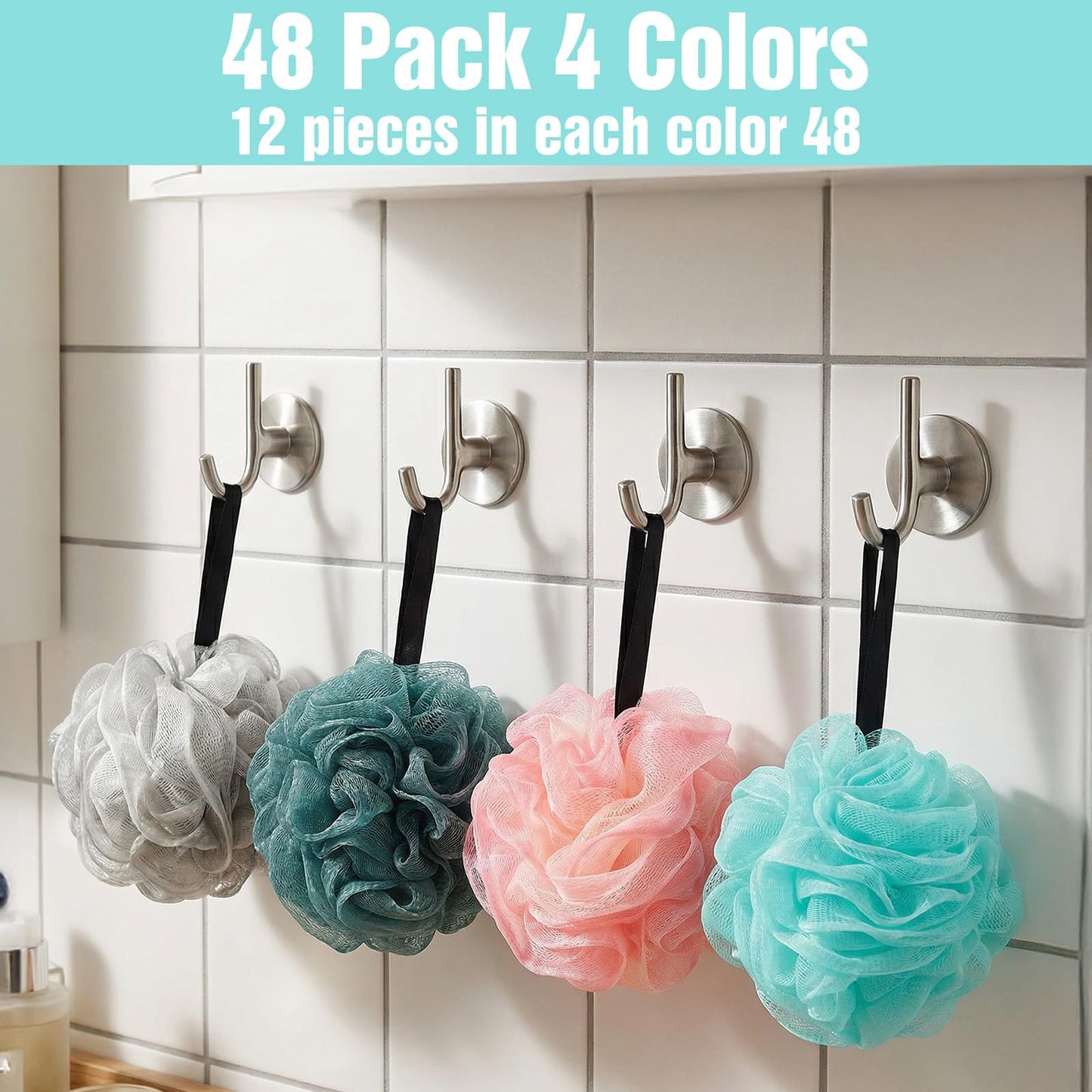 48pcs Bath Sponges for Shower Loofah Sponge Loofahs Bulk Exfoliating Body Scrubber Travel Soft Mesh Pouf for Body Wash for Men Women Washing Bathing Accessories