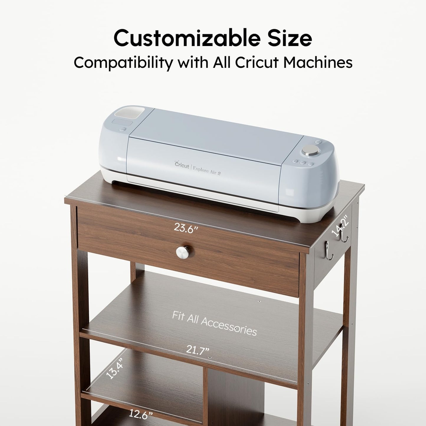 Yumkfoi Organizers and Storage Compatible with Cricut Machines, Rolling Craft Storage Cart with 10 Vinyl Roll Holders, Crafting Table Organization Workstation Desk Cabinet for Craft Room Home