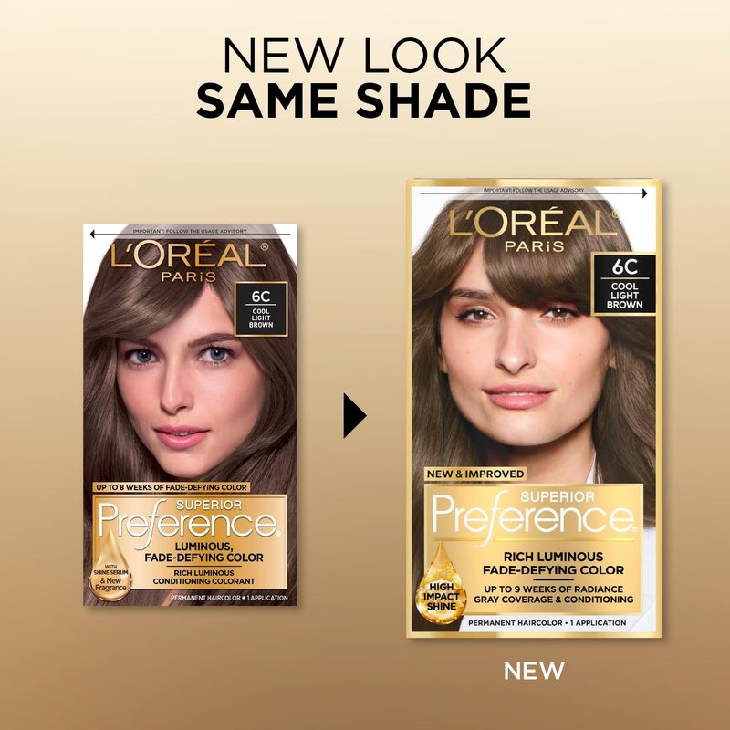 L'Oreal Paris Hair Color - Superior Preference Luminous Fade-Defying Dye | Cool Light Brown 6C, 1 Kit