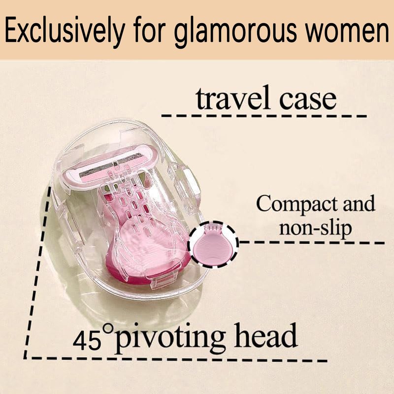 KoudHug Travel Razors for Women, 1 Count, Sensitive Skin Travel Size Razor, 2 Mini Razor Refills, Beach Vacation Essentials (Pink)