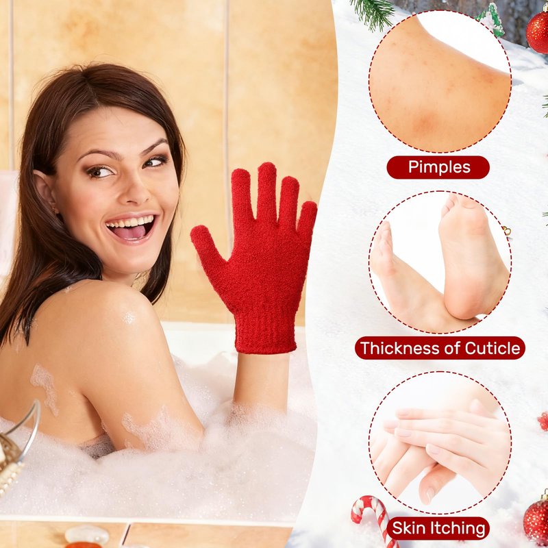 Tasdurian 48 Pcs Red and Green Exfoliating Gloves Shower Gloves Bulk Christmas Stocking Stuffing Gifts Double Sided Body Scrub Exfoliate Glove for Women & Men Bath Shower Beauty Spa Massage Scrubber