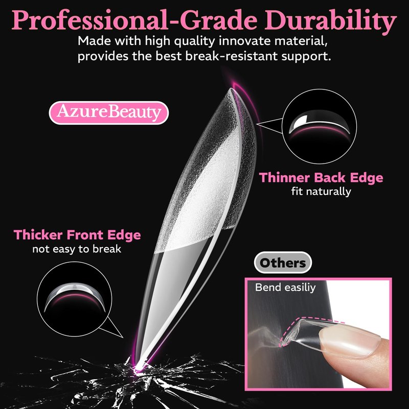 AZUREBEAUTY Extra Short Oval Round Nail Tips, 600pcs Soft Gel Nail Tips Acrylic Fake Nails Pre-shaped Half Matte Full Cover Clear Press On False Nail Extensions for DIY Manicure at Home 15Sizes