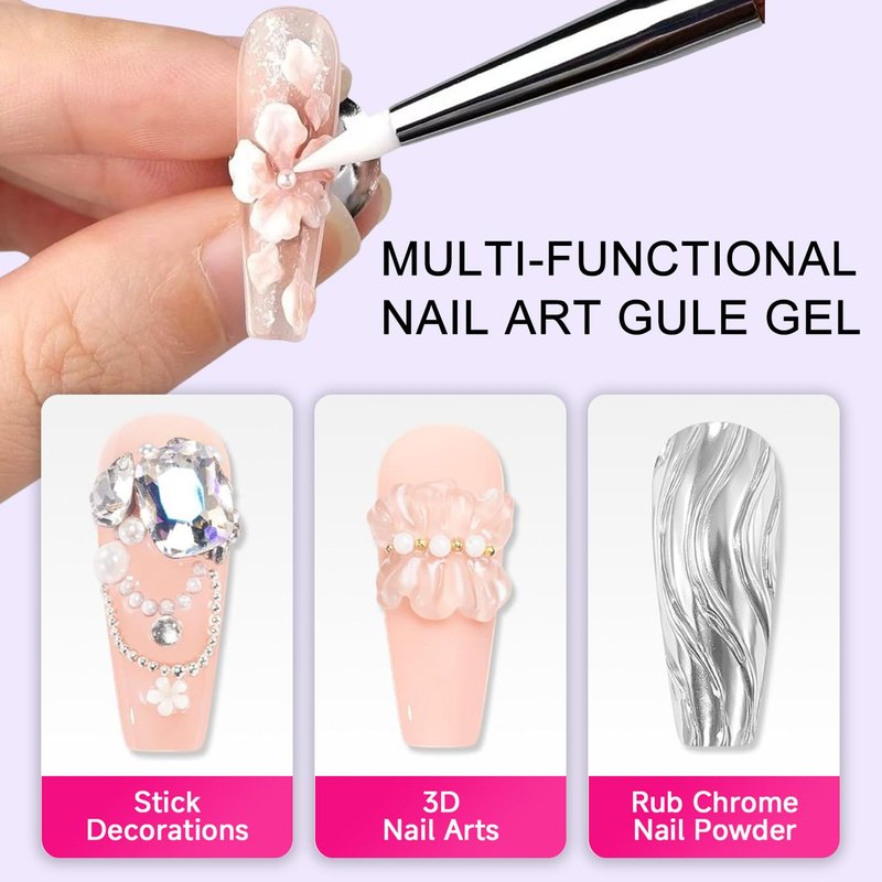 Skiennix 3D Sculpting Gel Kit - 15g Clear & White Non-Sticky Nail Builder with Gold Chrome Powder