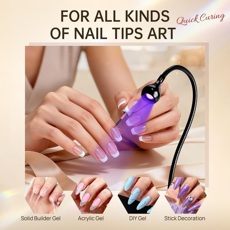 AORAEM LED Nail Lamp - Adjustable Gooseneck Manicure Light for Gel Nail Curing | Black