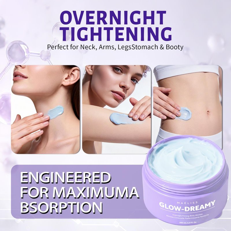 Overnight Toning Body Whip - Firming for Loose Crepey Skin on Arms, Thighs & Belly, Moisturizing & Anti-Wrinkle Night Cream to Improve Tone While You Sleep, Gifts for Mom Grandma Women 6.8 Fl oz