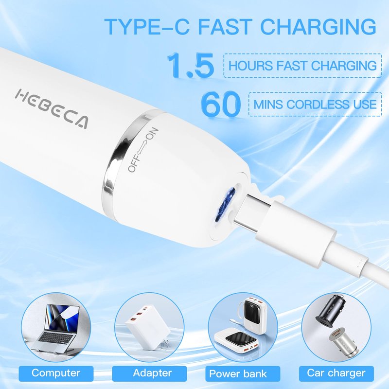 HEBECA Ear Nose Hair Trimmer for Women, Eyebrow & Face Hair Trimmers, 3in1 Electric Facial Hair Trimmer, Waterproof & Rechargeable Women's Face Hair Remover Portable (White)