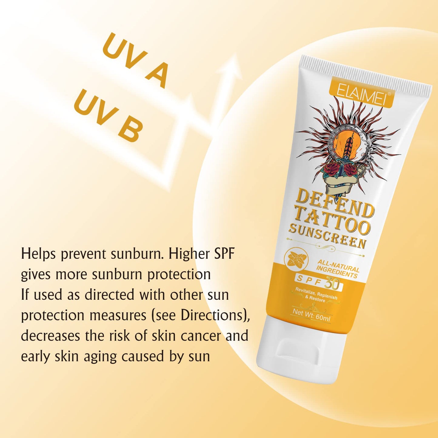 Tattoo Sunscreen -Tattoo care cream, SPF 30+ for Tattoo Sun Protection Hydrates New Tattoos -Natural Ingredients-100% Vegan Tattoo Cream