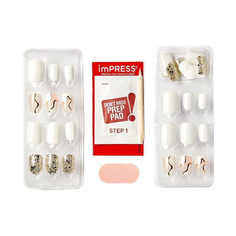 Kiss Impress Press-On Manicure Fake Nails – Astound, Short, Square, White, Easy Press On, Chip Proof, Smudge Proof, Waterproof, No Dry Time, Comfortable & Secure, Super Hold Adhesive | 30 Count