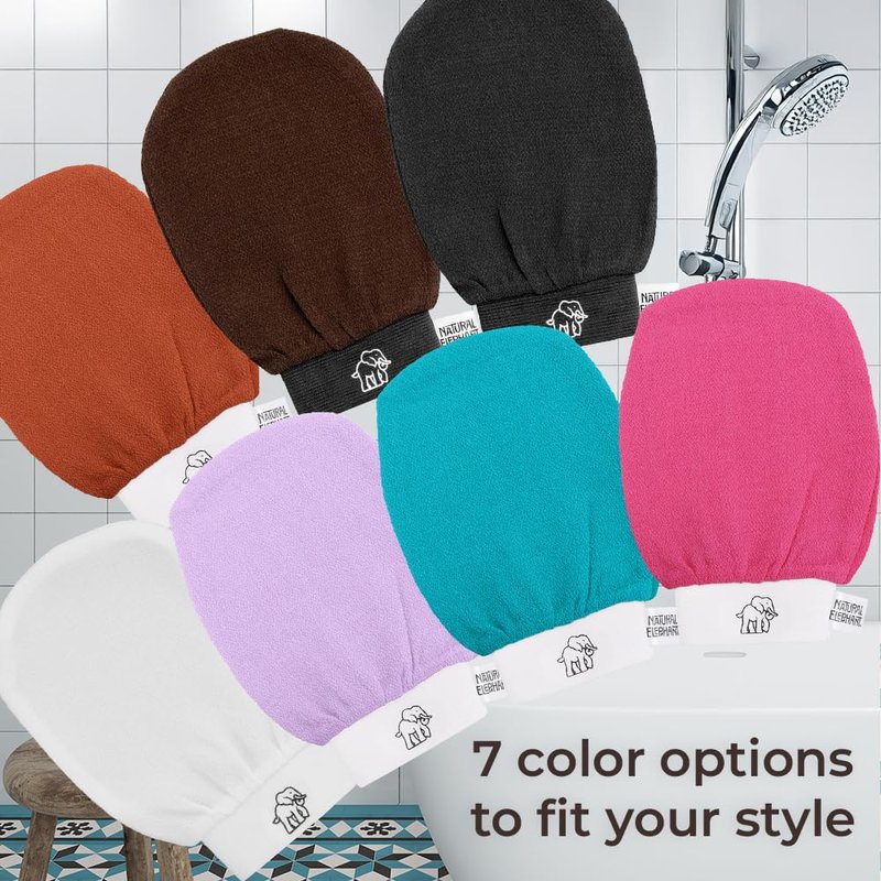 Natural Elephant Exfoliating Hammam Glove | Authentic Moroccan Kessa Body Scrub Mitt for Spa-Quality Skin Renewal | Pure Black 3 Pack