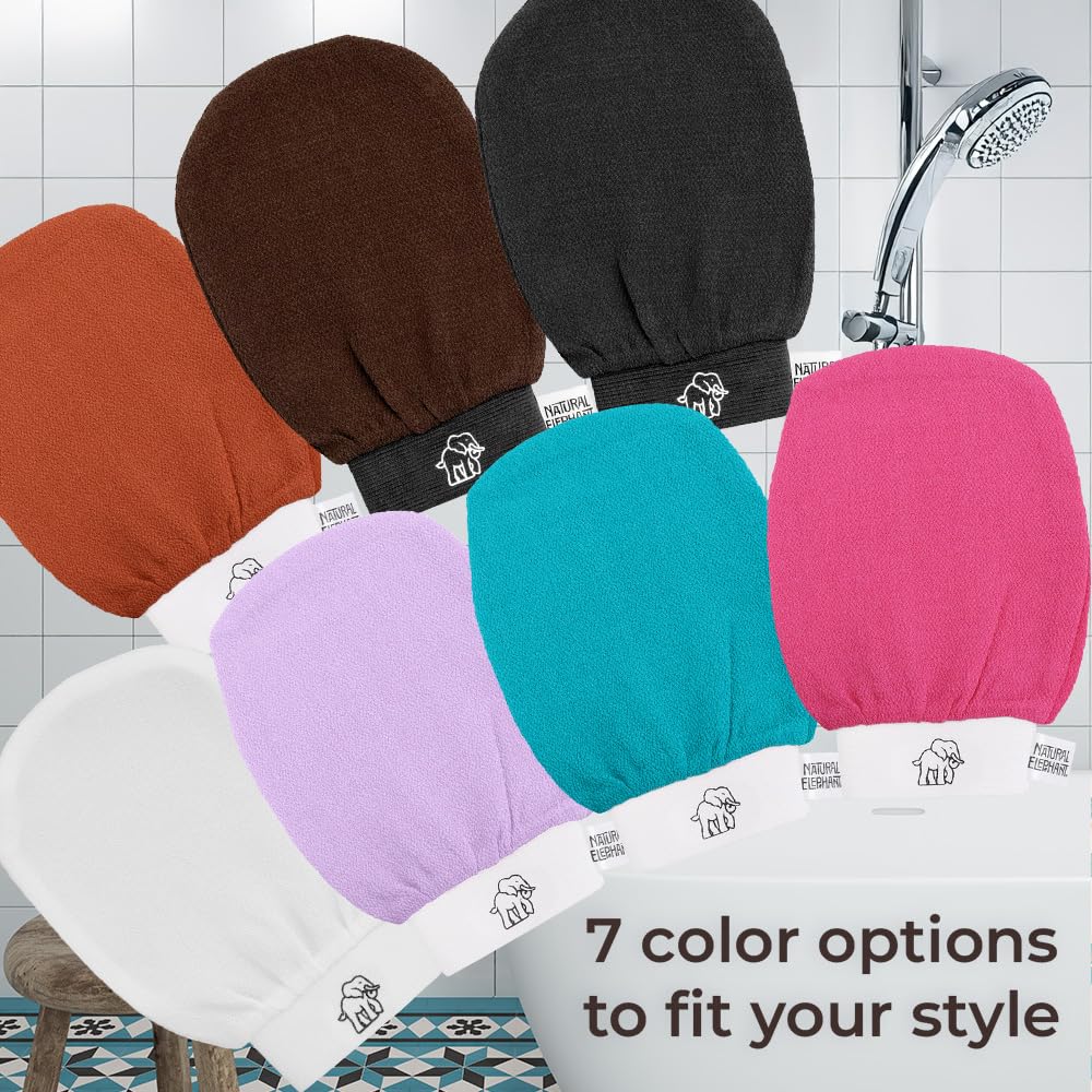 Natural Elephant Exfoliating Hammam Glove - Face and Body Exfoliator Mitt (Pure Black (Pack of 5))