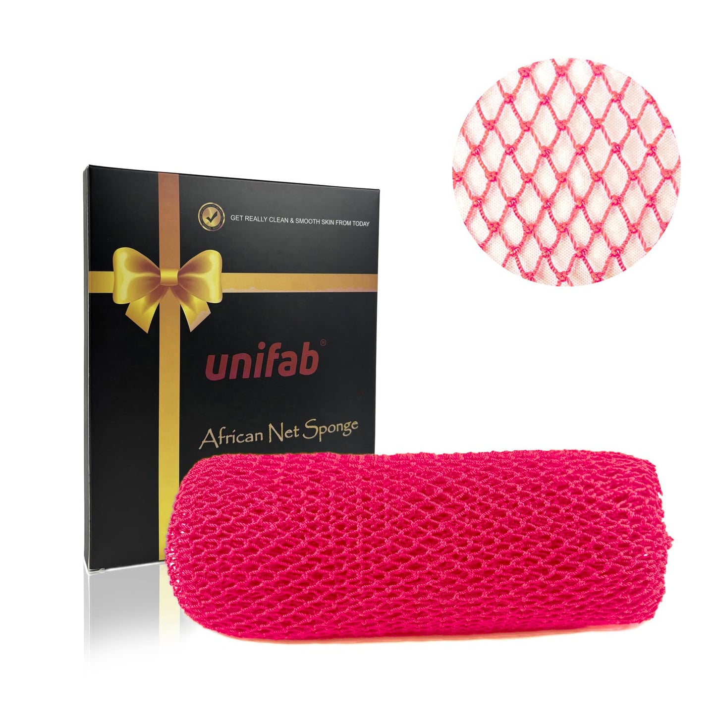 Unifab African Net Sponge Authentic Real African Exfoliating Net Bath Sponge Wash Cloth Exfoliating Washcloth African Net Cloth Body Scrubber for Shower Hot Pink