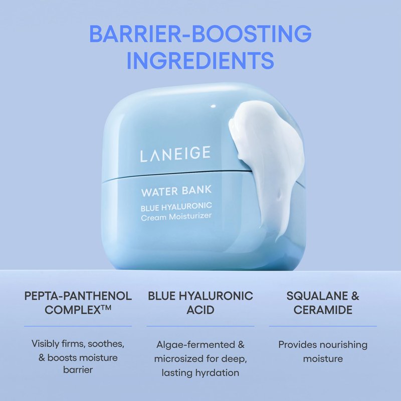LANEIGE Water Bank Cream & Refill Duo with Keychain Pouch | Laneige Blue Hyaluronic Acid Cream Moisturizer | Hydration & Skin Barrier Care with Refillable Packaging
