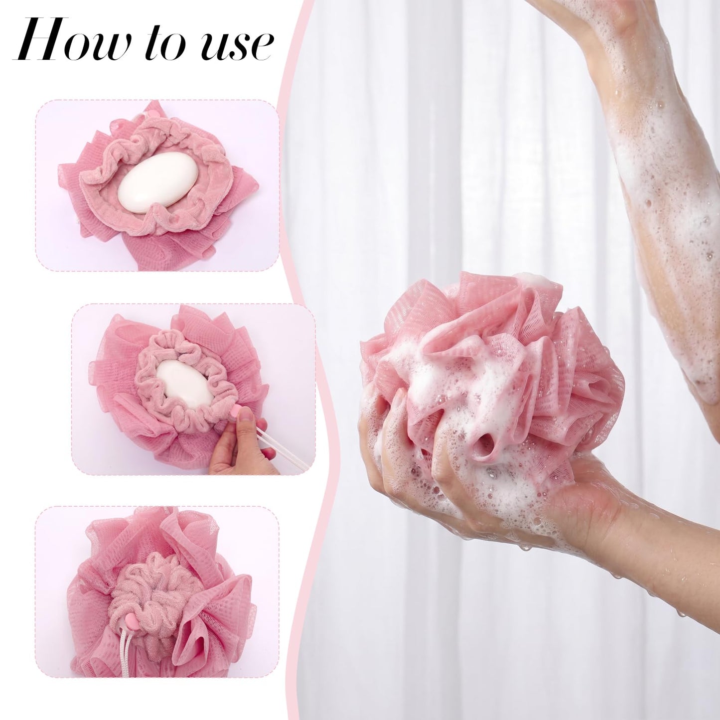 Fzxdfg 3PCS Soap Bar Loofah 2 in 1 Bar Loofah Pouch with Hold Soap for Effective Exfoliation Mesh Shower Bathing (Beige, Khaki, Pink)