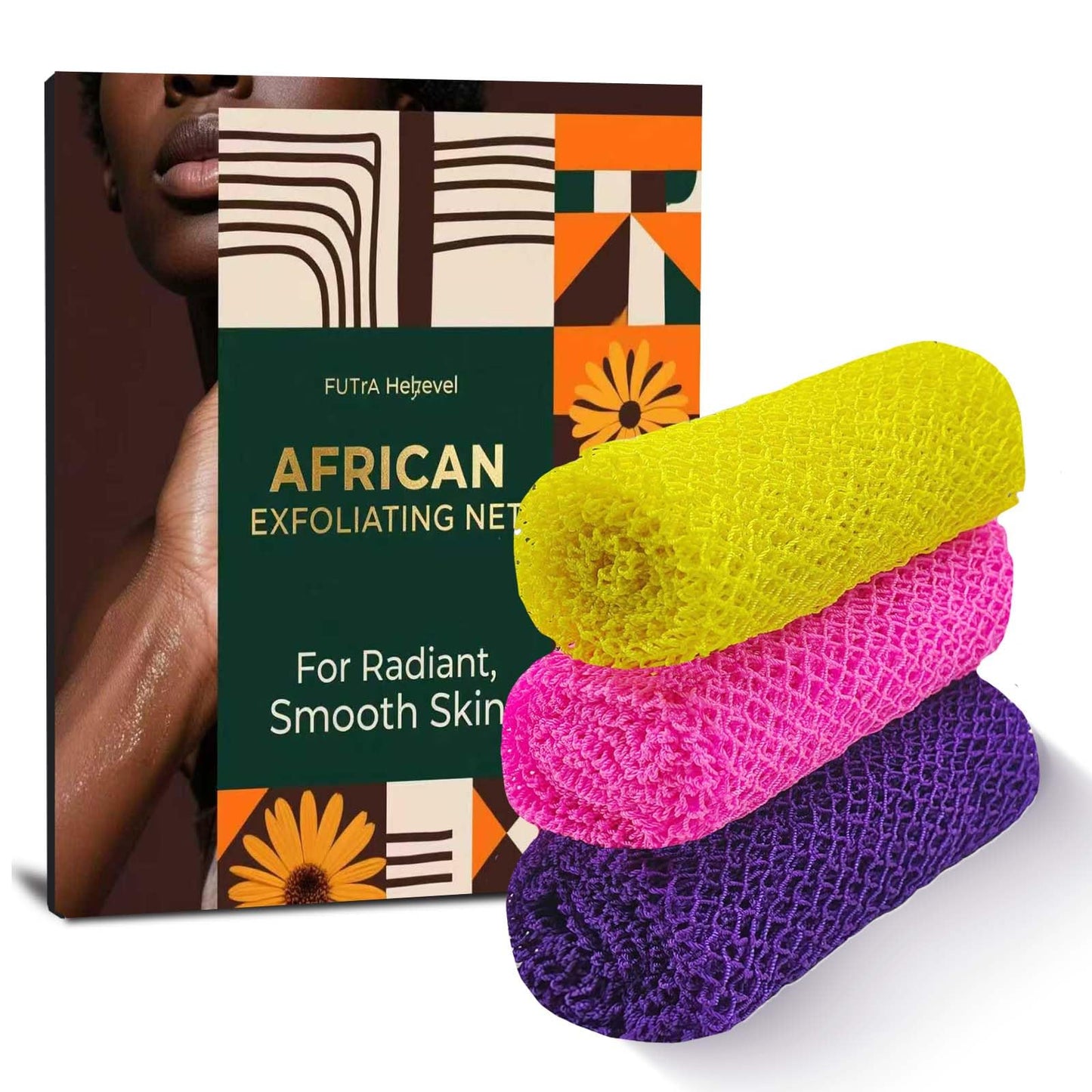 3 Pieces African Net Sponge Authentic, Exfoliating Scrubber Long Net Bath Sponge for All Skin Types, Body Scrubber for Women and Men Daily Use Body Care, Gentle Exfoliation