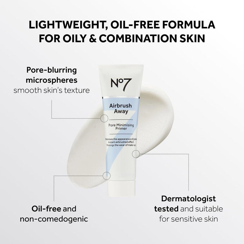 No7 Airbrush Away Pore Minimizing Facial Primer - Lightweight, Matte Primer & Pore Minimizer for Face - Makeup for Oily Skin (30ml)