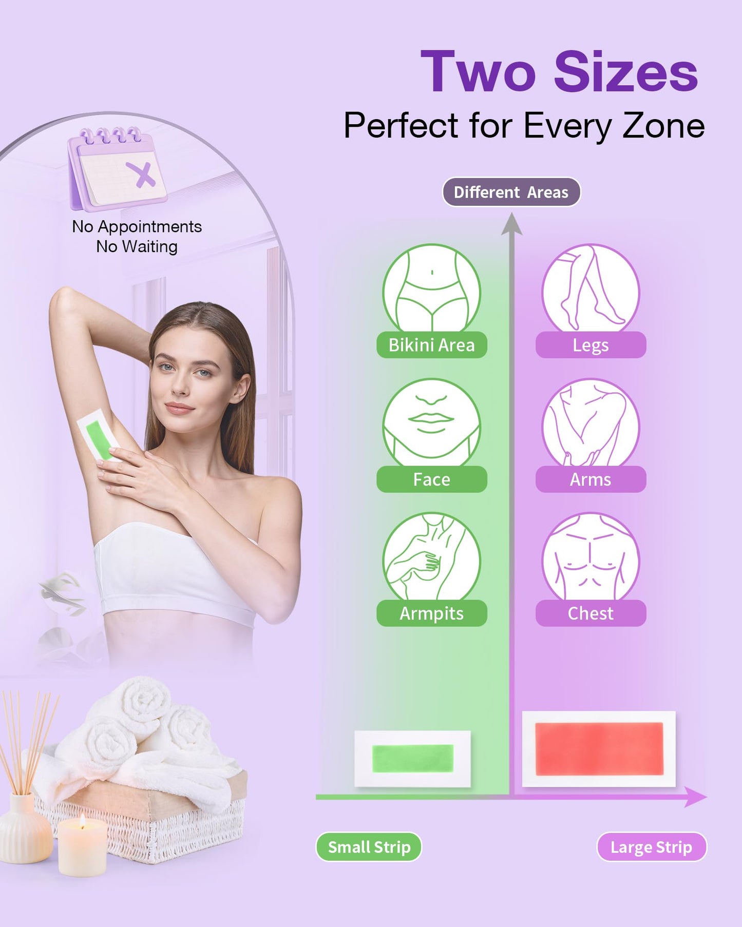 Wax Strips Waxing Kit for Women: Legs Arms Face Underarms Bikini & Facial Hair Removal | 60 Strips + 6 Wipes | Dermatologically Tested | 8-Week Smooth | Hypoallergenic All Skin Types