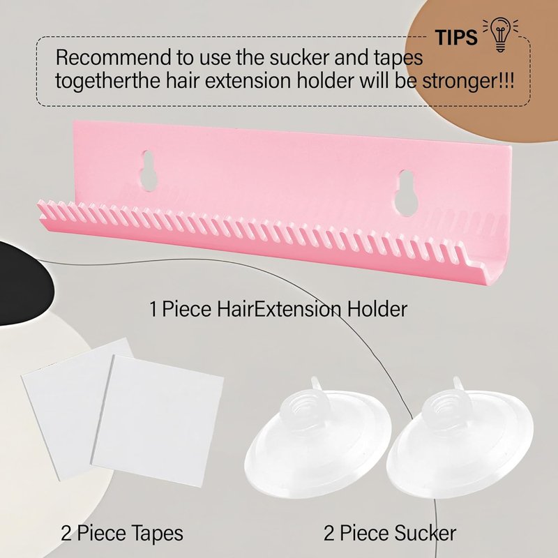 Hair Extension Hanger - Weft Storage Rack for Washing & Styling | Pink Professional Organizer for Clip-In Extensions