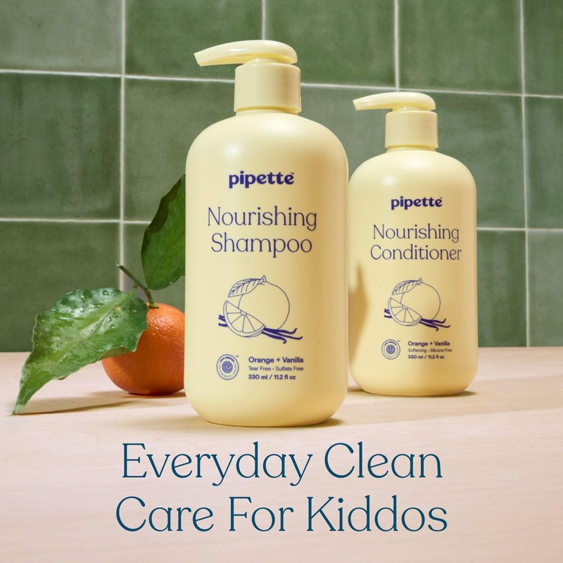 Pipette Kids Daily Haircare Trio, Pack of 3, Includes Leave-In Detangler, Gentle Tear-Free Nourishing Kids and Toddler Shampoo and Conditioner, Non-Toxic and Hypoallergenic, Orange and Vanilla Scent