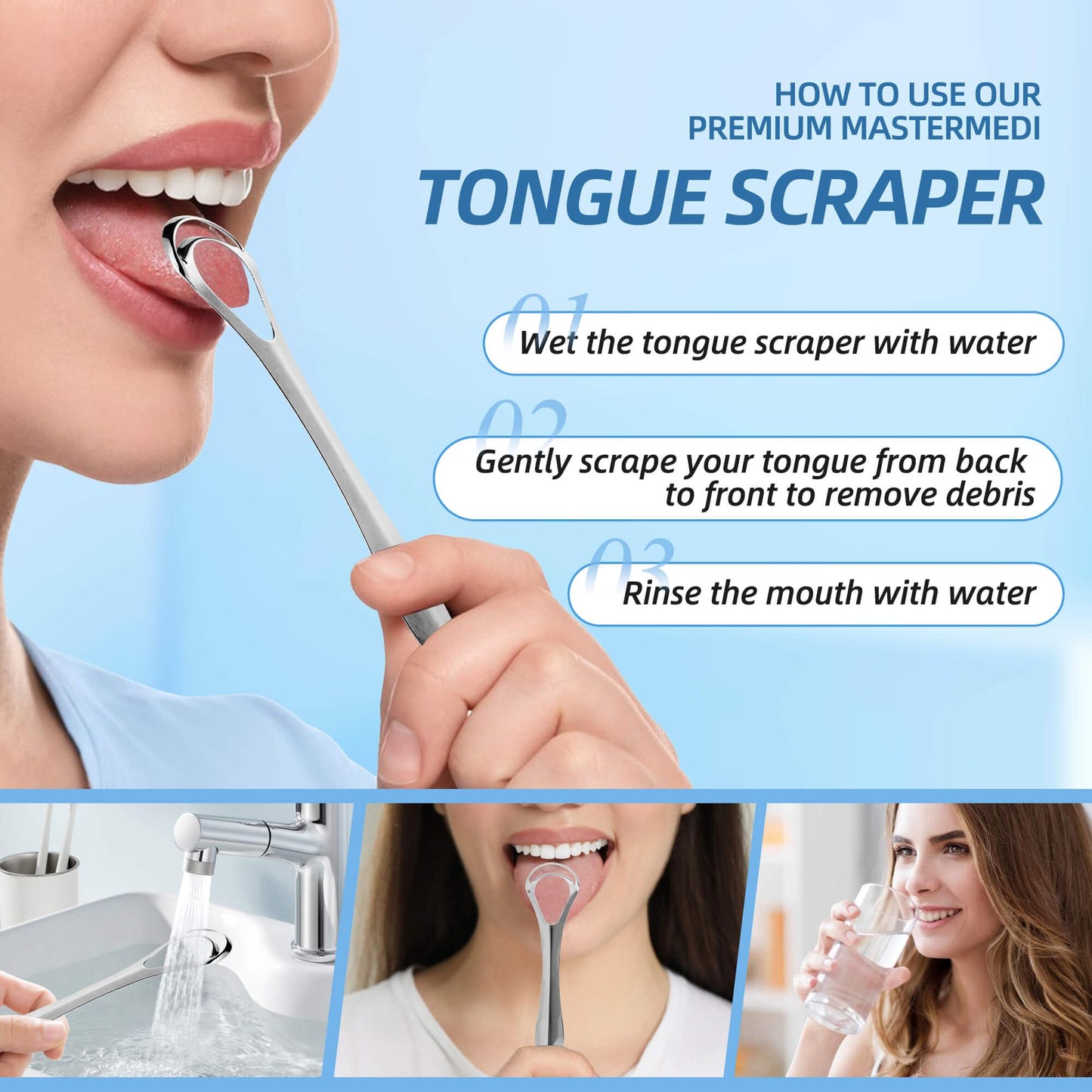 Aussumy 6 Pack Tongue Scraper for Adults - Reusable & Easy to Clean Tongue Scrubber with Travel Case - Medical-Grade 100% Stainless Steel Tongue Cleaner for Fresh Breath & Oral Care & Hygiene