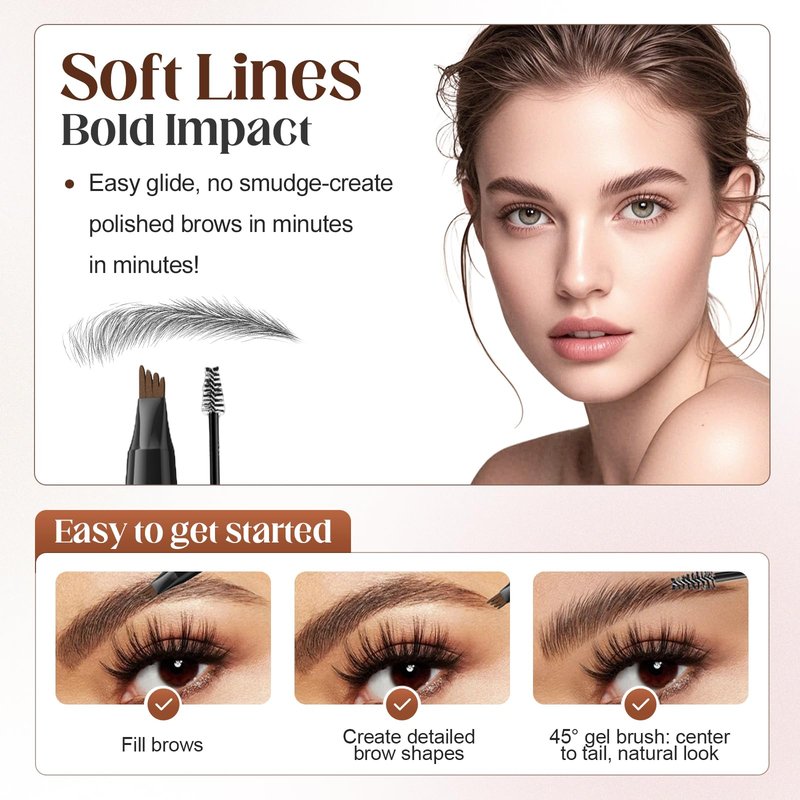 2-in-1 Eyebrow Pencil with Gel, 2026 New Dual-Ended Premium 3D Waterproof 4 Tipped Spoolie Brush Precise Brow Pen Natural Brow Makeup for All Day (Dark Brown)