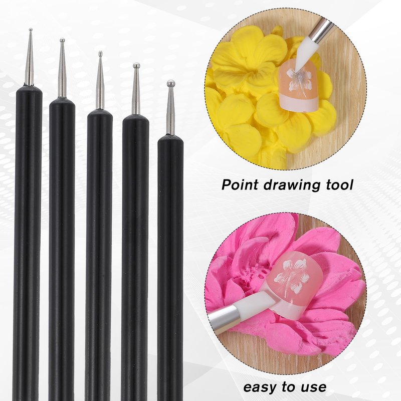5 Pcs Nail Art Dotting Tools Dual-Ended Nail-Art Sculpture Pen Dotting Tools Dual-Head Resin Nails-Art-Tools Silicone Nail Polish Brushes Modeling Painting Tool DIY Arts (Black)