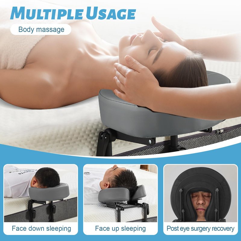 HoMove Massage Headrest for Bed, Adjustable Massage Face Cradle at Home, Portable Bed Massage Head Holder, Massage Table Head Rest for Salon Spa, Face Down Pillow After Eye Surgery, Dark Gray