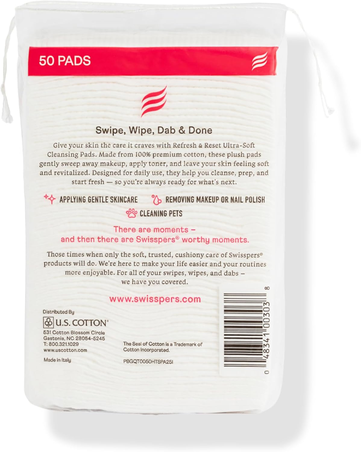 Swisspers Facial Cleansing Cotton Pads | Ultra-Soft Natural Fiber, 50 Count, 3 Pack - Cruelty-Free Skincare Essentials