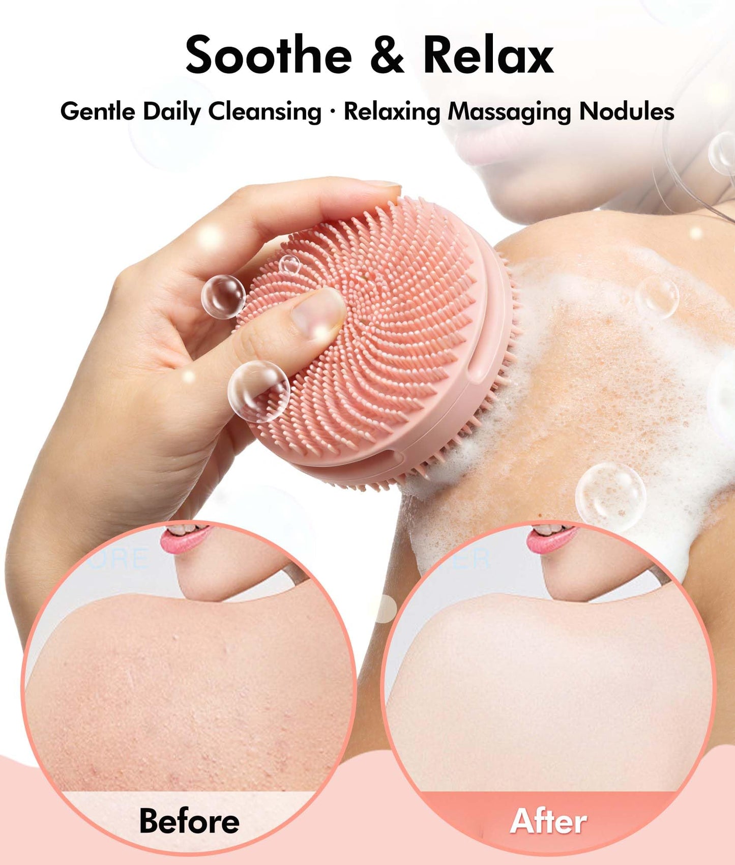 EaTubano Silicone Body Scrubber - 2 Pack Dual-Sided Exfoliating & Massage Scrubber for Women & Men, Rich Foaming Gentle Back Scrubber for All Skin Types (Pink+Grey)
