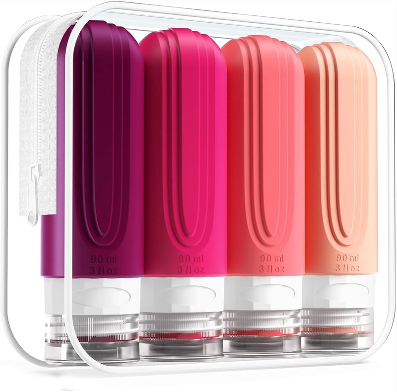 Mrsdry Travel Bottles - TSA Approved 3oz Leak-Proof Silicone Containers | BPA-Free Travel Accessories (4 Pack)