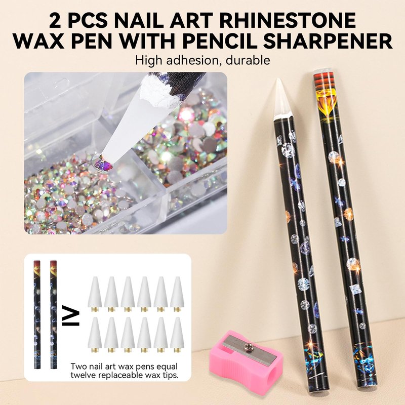 ESUOHYM 9 PCS Rhinestone Picker Tool Set, Reusable Rhinestone Wax Pencil for Bedazzling Gem Picker Up Tools Rhinestone Tray Adjustable Tweezers With Silicone Press Heads, Nail Art Tools for Diy Design