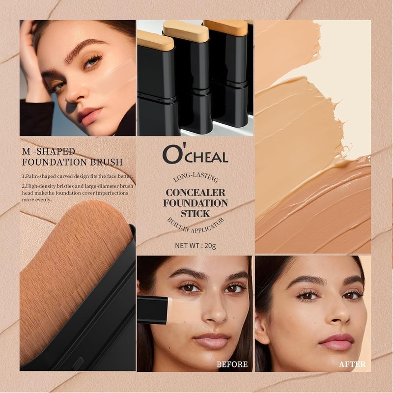 O'CHEAL Face Foundation Contour Stick - Long-Wear Lightweight Concealer for Blemish Coverage | 01# Ivory