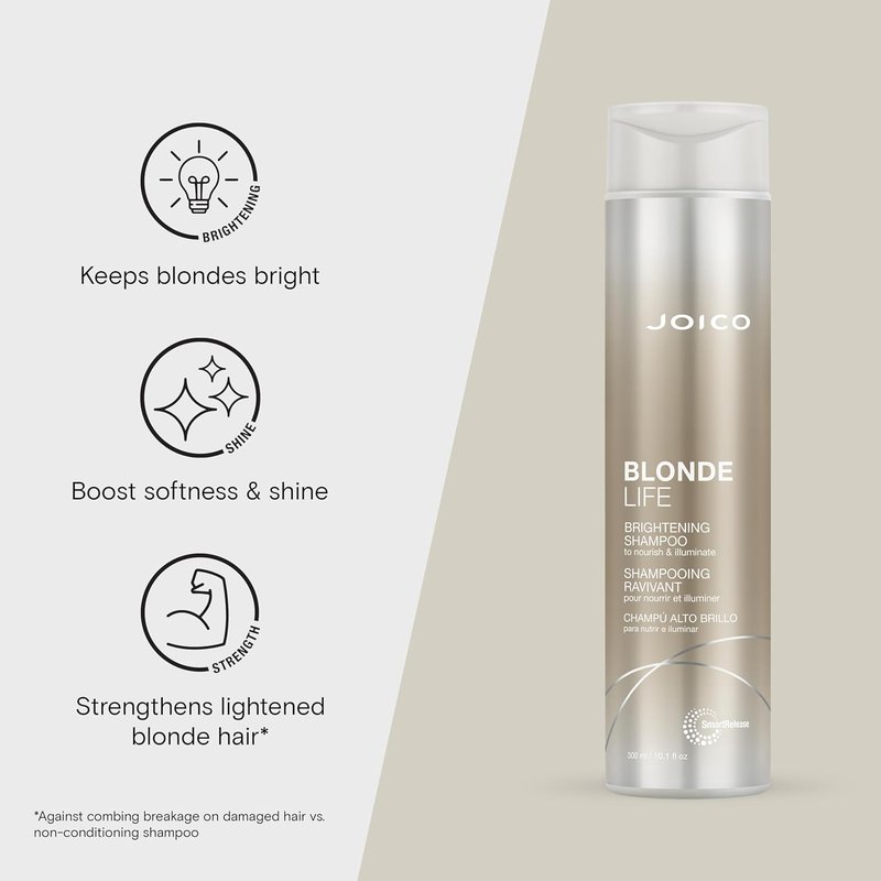 Joico Blonde Life Brightening Shampoo - Sulfate-Free Formula for Soft, Smooth Blonde Hair with Monoi & Tamanu Oil
