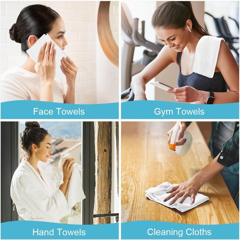 Orighty Microfiber Washcloths Set - 10 Highly Absorbent & Soft Face Towels | Multi-Purpose 11.5x11.5 Inch, White