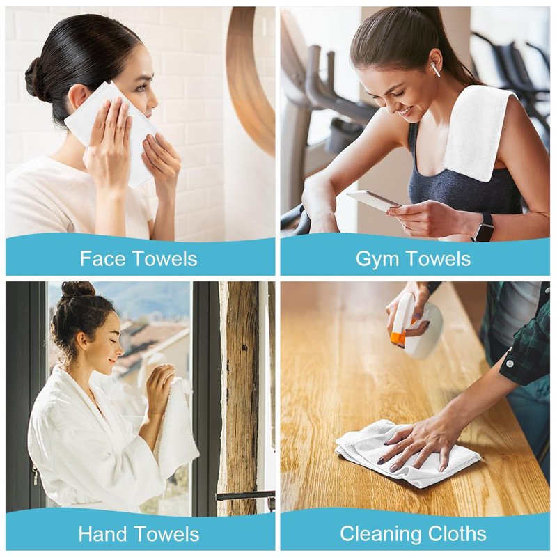 Orighty Washcloths Towels Set 10 Pack, Highly Absorbent and Soft Feel Microfiber Face Cloths, Multi-Purpose Wash Cloths & Hand Towels for Bathroom, Hotel, Spa, and Gym, 11.5x11.5 Inch, White