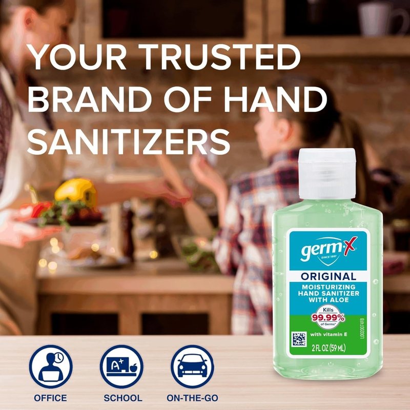 Germ-X Original Hand Sanitizer, 2 Fl Oz (Pack of 24), Less Drying Moisturizing Gel with Aloe and Vitamin E, No Rinse Formula, Bulk Mini Travel Size for On-The-Go