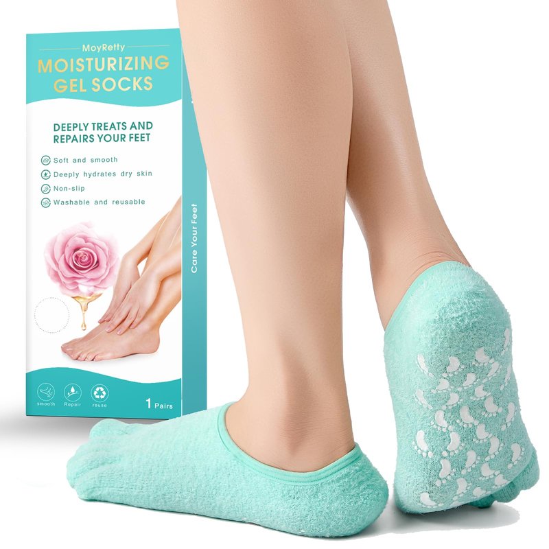MoyRetty Moisturizing Silicone Gel Socks with 5-Toes, Dry Cracked Feet Treatment, gel socks for dry cracked feet women Lavender Oil Infused-Green