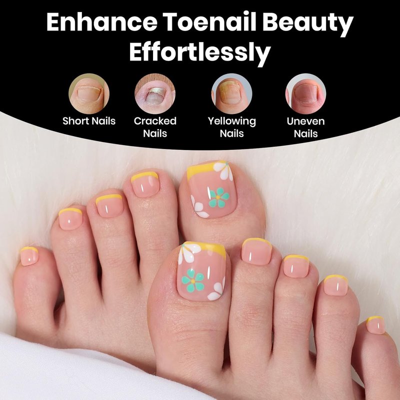 Beetles Toe Nail Tips - Square Full Cover Acrylic Extensions | 180 Pcs in 15 Sizes for Big Toes & Wide Nail Beds