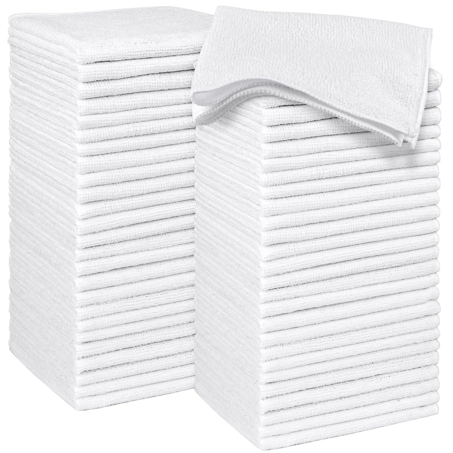 HOMEXCEL Microfiber Washcloths Towel Pack of 50, 12" x 12" Highly Absorbent and Soft Face Towels Wash Cloths for Bathroom, Gym, Hotel and Spa, Fast Drying Multi-Purpose Cleaning Cloth, White