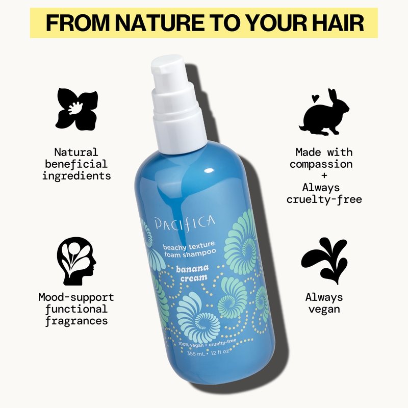 Pacifica Banana Cream Beachy Texture Foam Shampoo – Texturizing Foaming Shampoo for Beachy Waves, Adds Volume & Tousled Look, Sulfate-Free Deep Clean Beauty Vegan & Cruelty-Free Dermatologist Tested