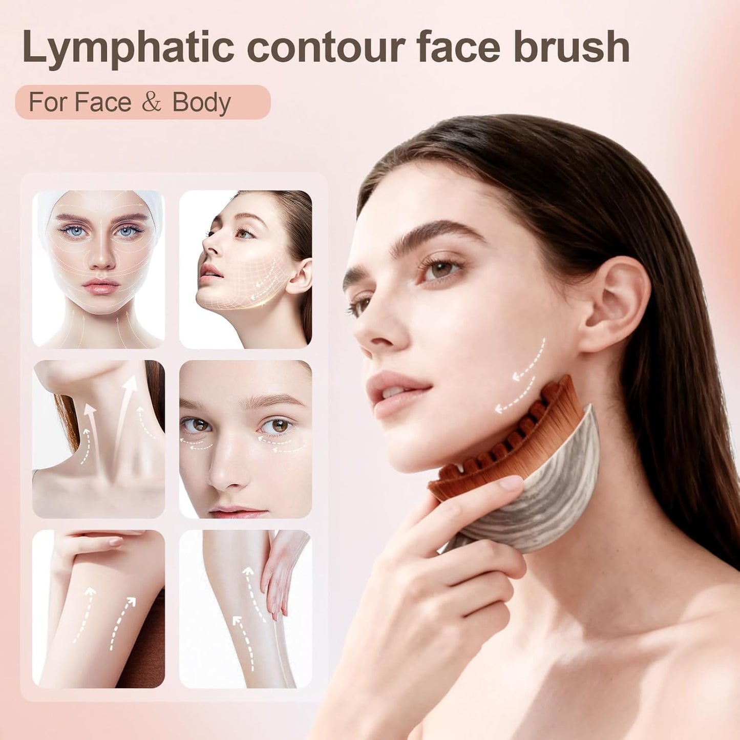 JBSZTH 2-Pack Lymphatic Contour Face Brush, Lymphatic Drainage & Contour Face Massage Brush Set for Gua Sha, Puffiness Reduction, Glowing Skin, Gentle Daily Facial and Body Massage Tool