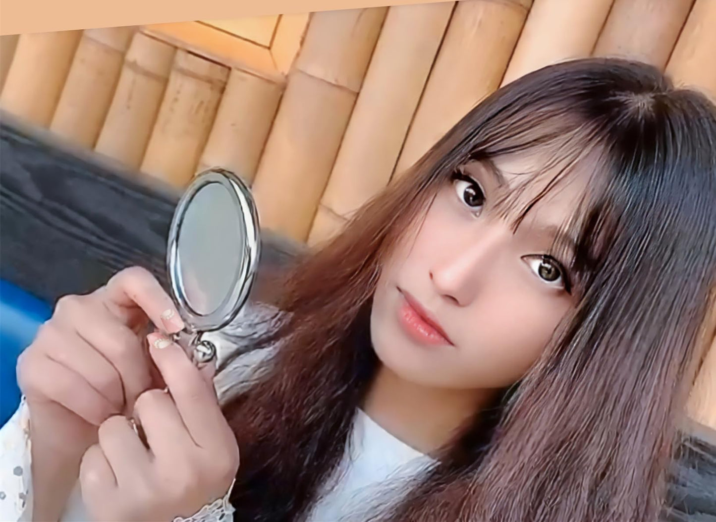 Stianiiie 1X/5X Handheld Mirror, Tabletop Mount, Modern Personal Compact Travel Mirror, Silver Frameless, 5.7"L x 3.5"W