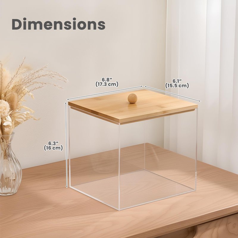 Puricon Acrylic Disposable Facial Towels Holder, Clear Storage Bin with Wood Lid Compatible with Clean Skin Club Towel (NOT Included), Face Towelettes Container for Bathroom Counter -Original