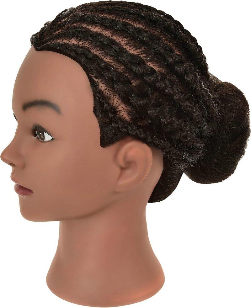 FUTAI African American Mannequin Head 100% Real Human Hair Manikin Doll Style Head for Practice Braiding Styling Cosmetology Training with Stand