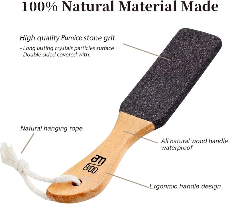 Pumice Stone Foot File (2-Pack), Wooden Handle Foot Scrubber & Callus Remover for Dry, Rough Skin and Corns Pedicure