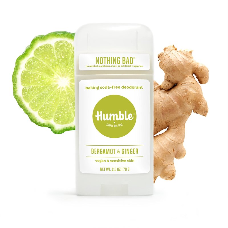 Humble Aluminum-Free Deodorant for Women & Men, Bergamot & Ginger - Baking Soda-Free Natural Deodorant Stick for Sensitive Skin with Essential Oils for Long-Lasting Odor Control, 2.5 Oz